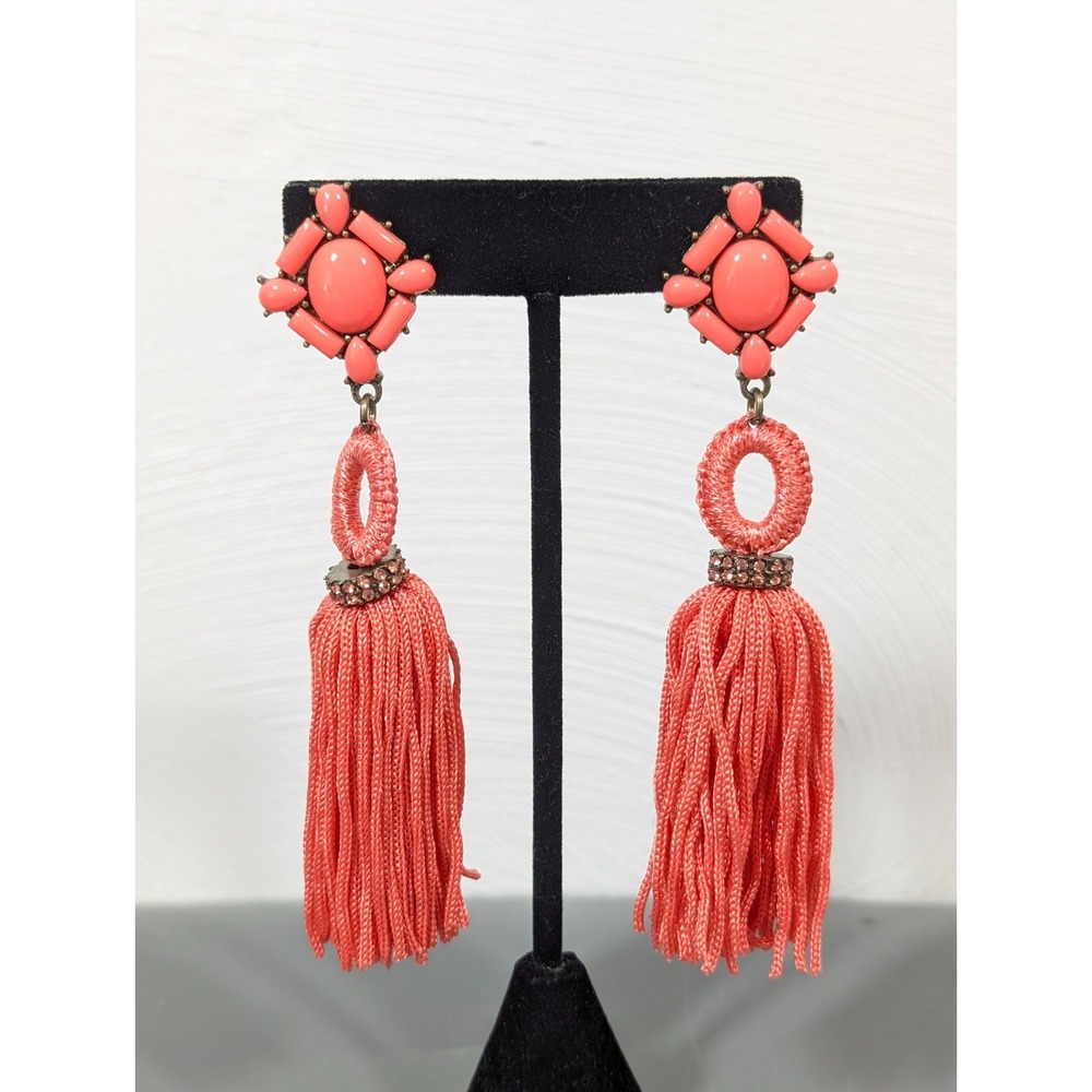 Baublebar Pink Boho Tassel Earrings Long‎ Rhinestone Cabohcon Pierced